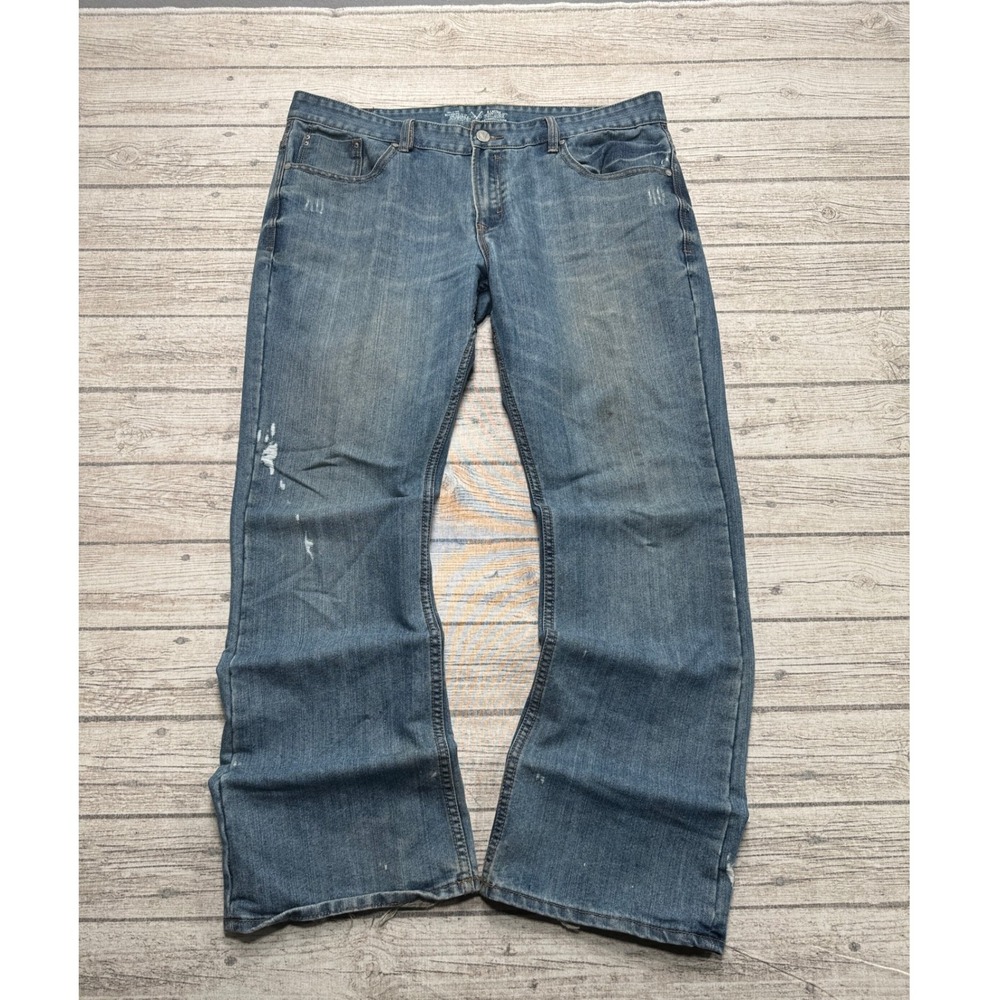 Y2K Distressed Jeans Men's 38x34 Blue Denim Medium Wash Relaxed Fit Straight Leg